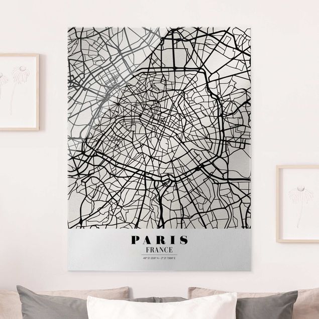 Wandbilder Glas XXL Stadtplan Paris - Klassik