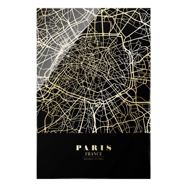 Wandbilder Stadtplan Paris - Klassik Schwarz