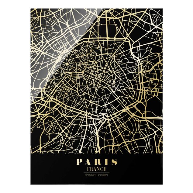 Wandbilder Stadtplan Paris - Klassik Schwarz