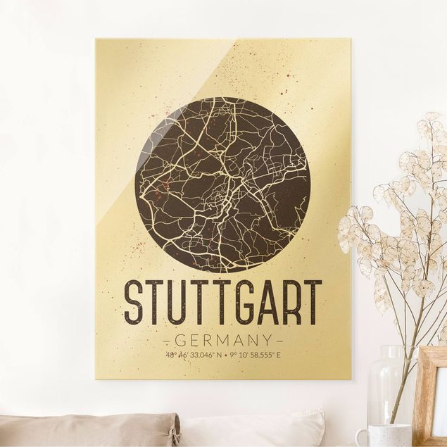 Glasbilder XXL Stadtplan Stuttgart - Retro