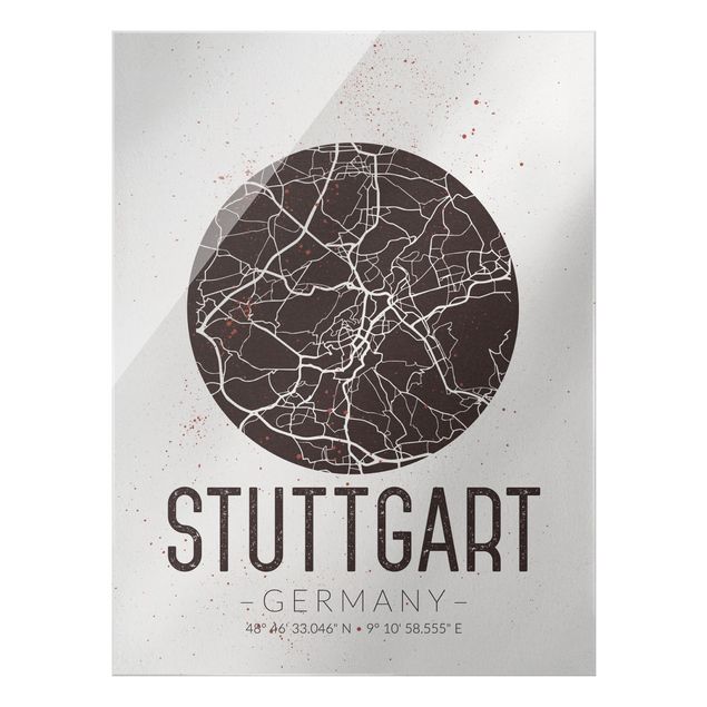 Glasbilder Stadtplan Stuttgart - Retro