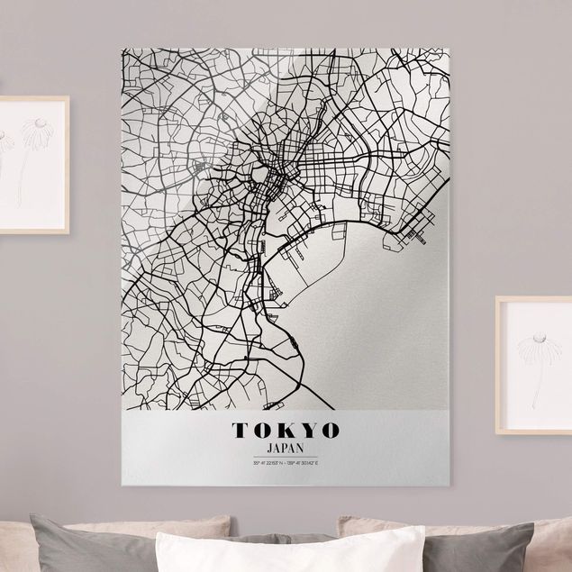 Glasbilder Schwarz-Weiß Stadtplan Tokyo - Klassik