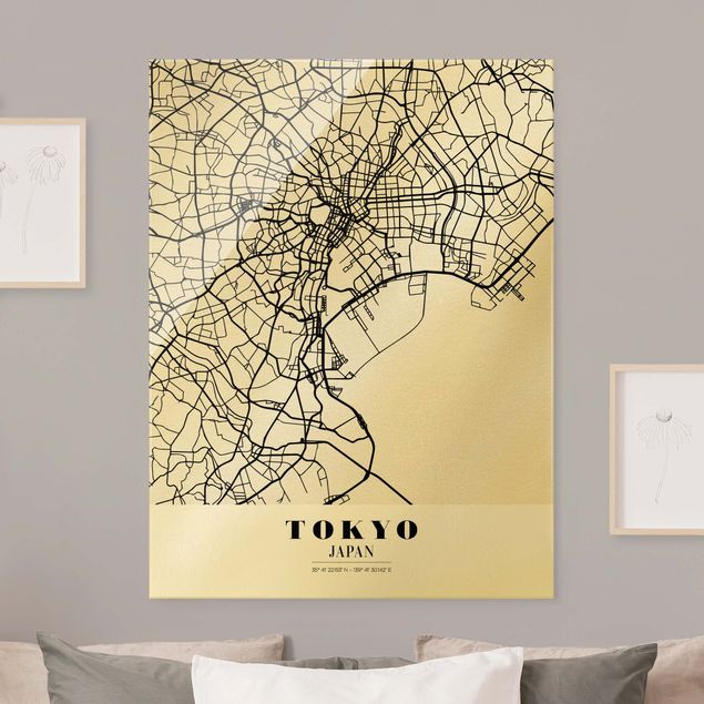 Glasbilder Schwarz-Weiß Stadtplan Tokyo - Klassik