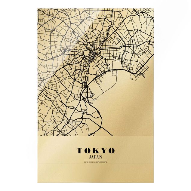 Glas Wandbilder Stadtplan Tokyo - Klassik