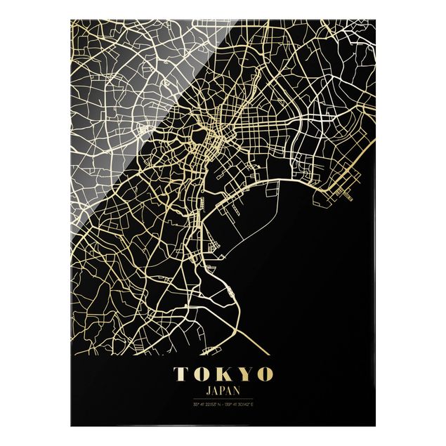 Glasbilder Stadtplan Tokyo - Klassik Schwarz