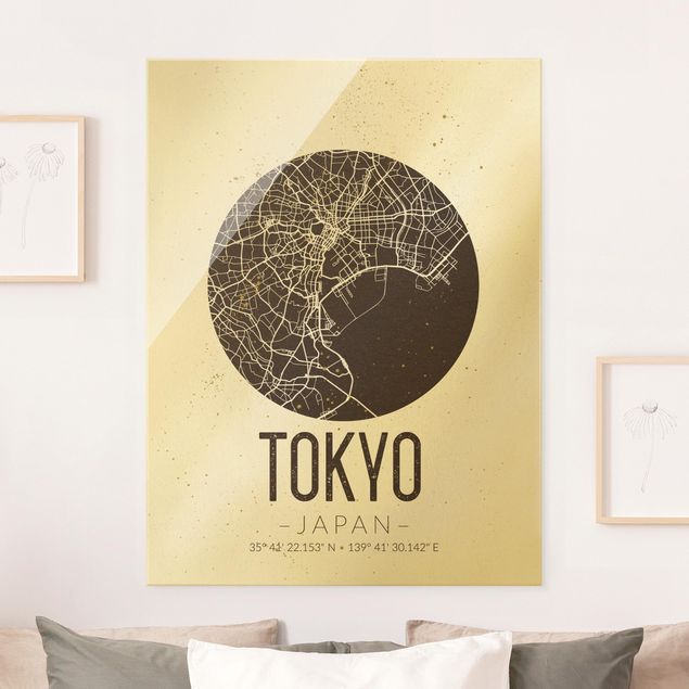 Wandbilder Glas XXL Stadtplan Tokyo - Retro