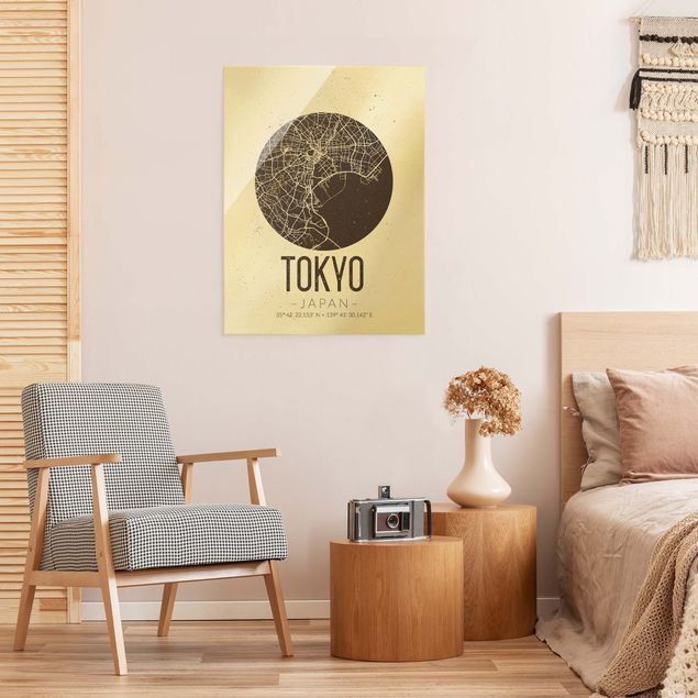 Glasbilder mit Spruch Stadtplan Tokyo - Retro