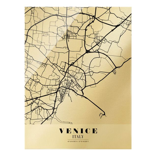 Glasbilder Stadtplan Venice - Klassik