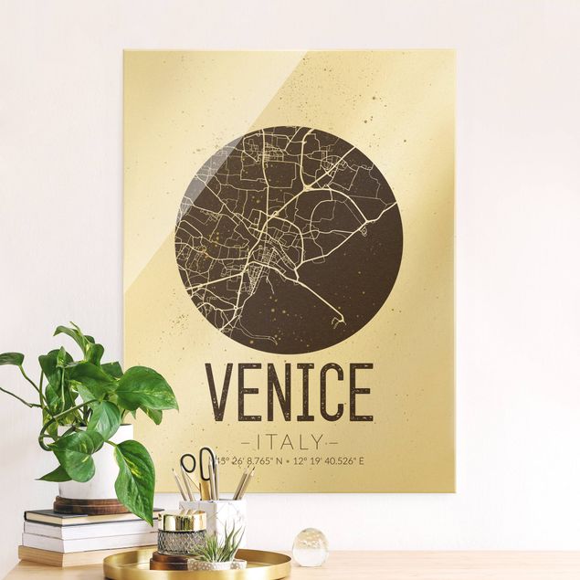 Wandbilder Glas XXL Stadtplan Venice - Retro