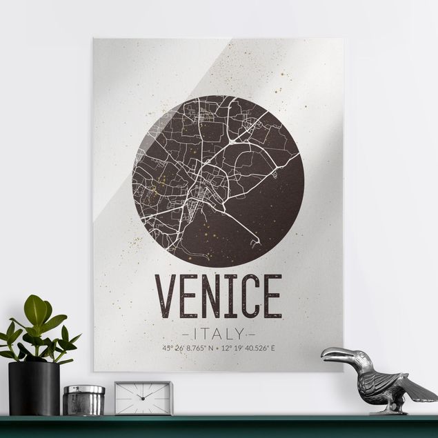 Wandbilder Glas XXL Stadtplan Venice - Retro