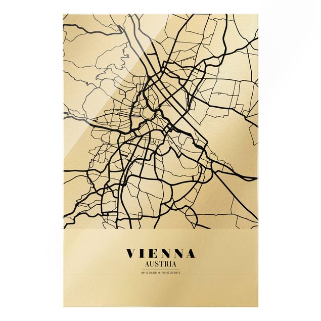 Glasbilder Stadtplan Vienna - Klassik