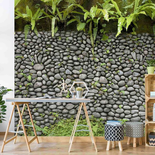 3D Wandtapete Steinwand mit Pflanzen