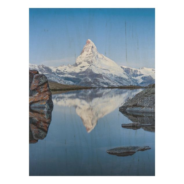 Moderne Holzbilder Stellisee vor dem Matterhorn