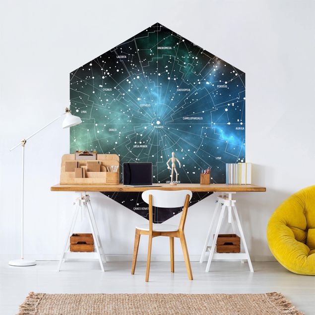 Hexagon Tapete Sternbilder Karte Galaxienebel