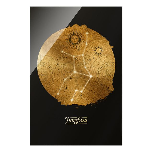 Glasbild - Sternzeichen Jungfrau Grau Gold - Hochformat 2:3