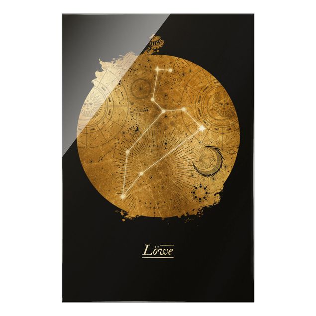 Glasbild - Sternzeichen Löwe Grau Gold - Hochformat 2:3