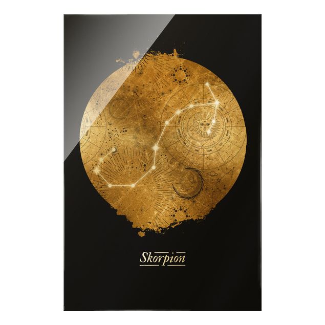 Glasbild - Sternzeichen Skorpion Grau Gold - Hochformat 2:3