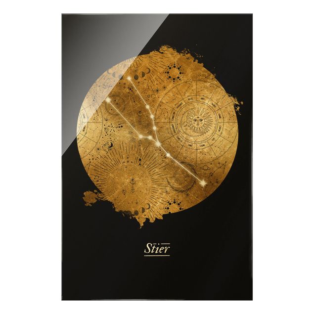 Glasbild - Sternzeichen Stier Grau Gold - Hochformat 2:3