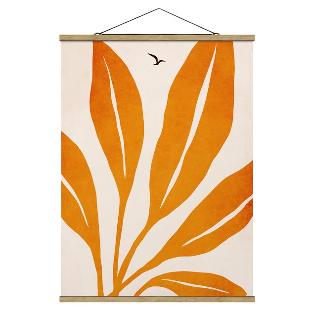 Stoffbild mit Posterleisten - Strahlende Blätter in Orange - Hochformat