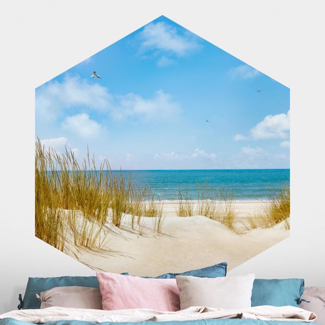Hexagon Mustertapete selbstklebend - Strand an der Nordsee