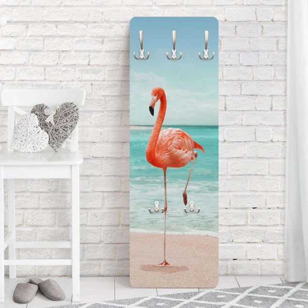 Garderobenpaneel Strand mit Flamingo