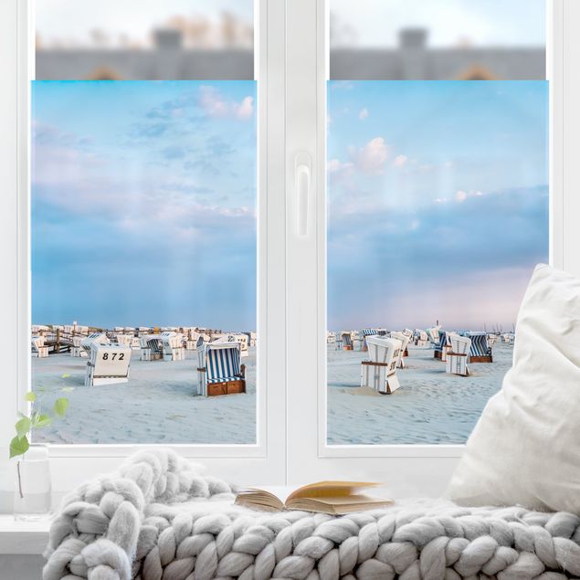 Fensterbilder Strand Strandkörbe an der Nordsee