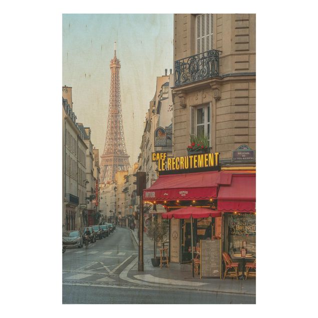 Holzbild Skyline Straße von Paris
