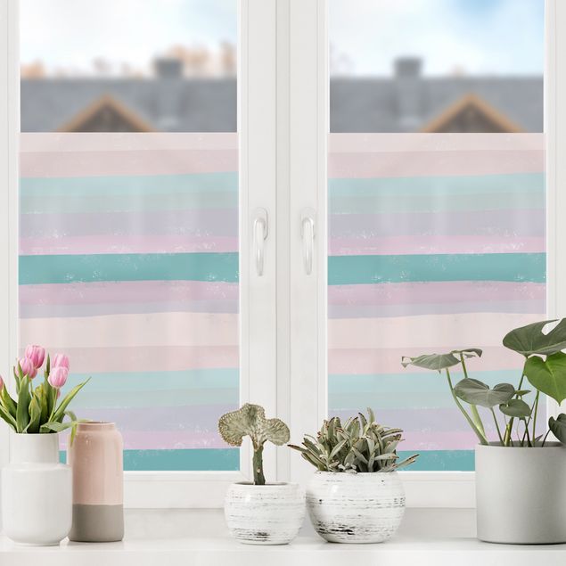 Fensterfolie Wohnzimmer Streifen in Pastellfarben