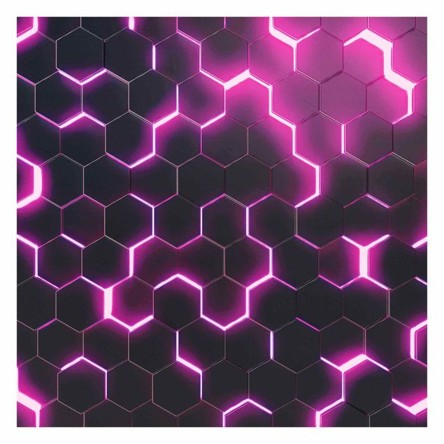 Fototapete schwarz Strukturierte Hexagone mit Neonlicht in Pink