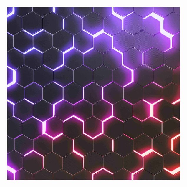 Rosa Tapete Strukturierte Hexagone mit Neonlicht in Rosa und Lila