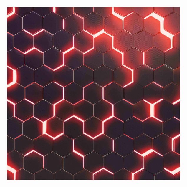 Rote Tapeten Strukturierte Hexagone mit Neonlicht in Rot