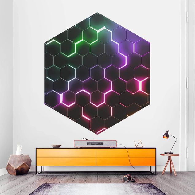 Fototapete modern Strukturierte Hexagone mit Neonlicht