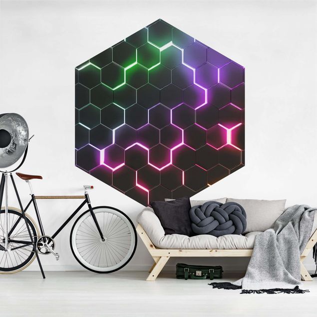 Gaming Tapeten Strukturierte Hexagone mit Neonlicht