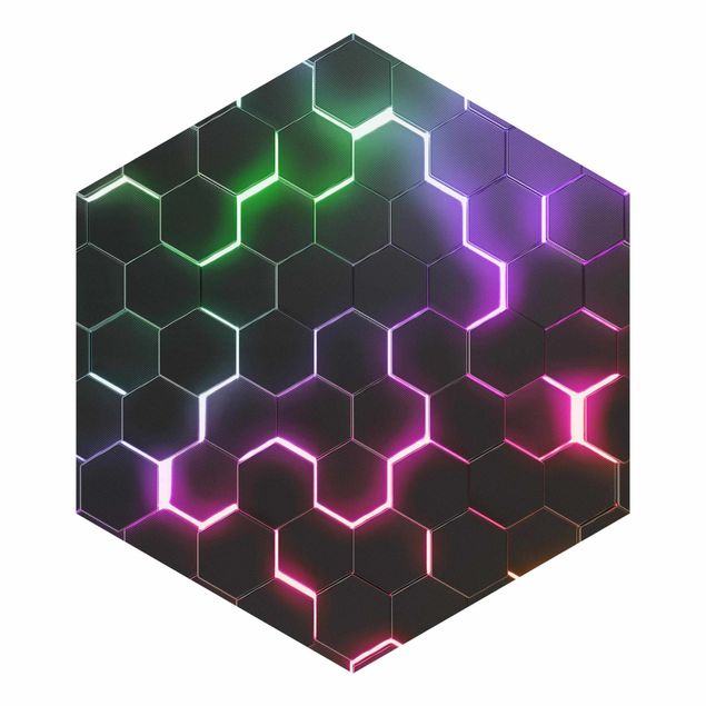 Design Tapete Strukturierte Hexagone mit Neonlicht