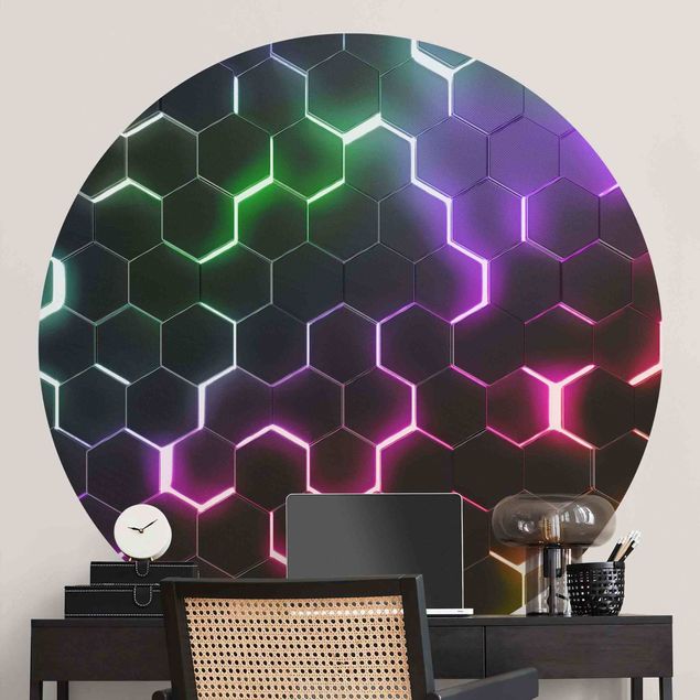 Design Tapete Strukturierte Hexagone mit Neonlicht