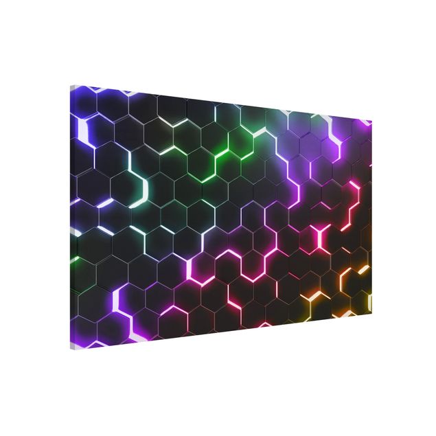 Magnettafel schwarz Hexagonal Pattern With Neon Light