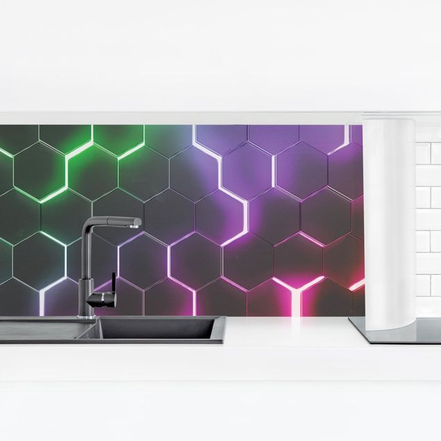 Küchenrückwände Platte Strukturierte Hexagone mit Neonlicht