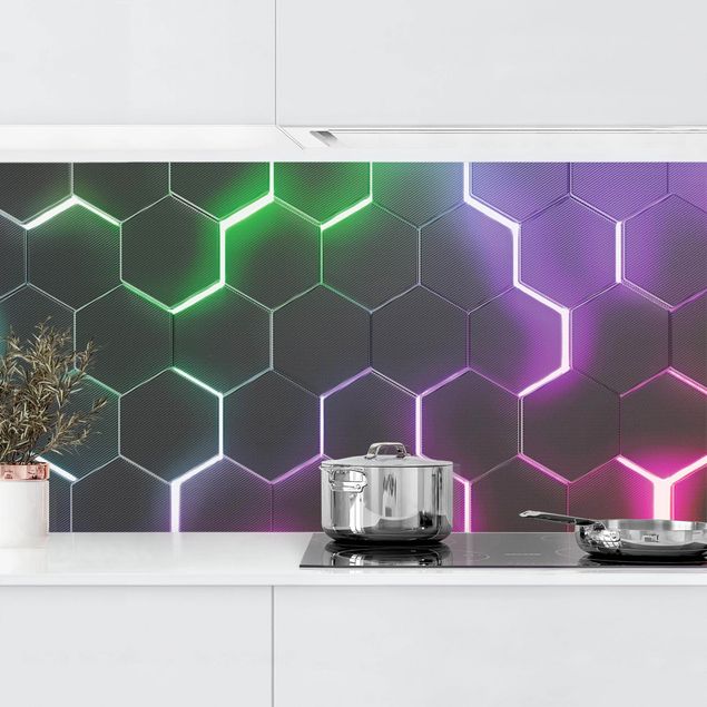 Küchenrückwände selbstklebend Strukturierte Hexagone mit Neonlicht