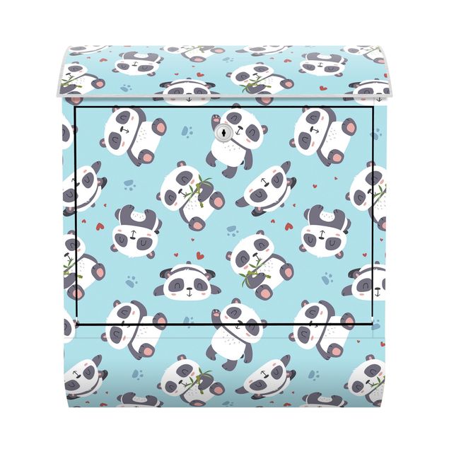 Briefkasten blau Süße Pandabären mit Tapsen und Herzen Pastellblau