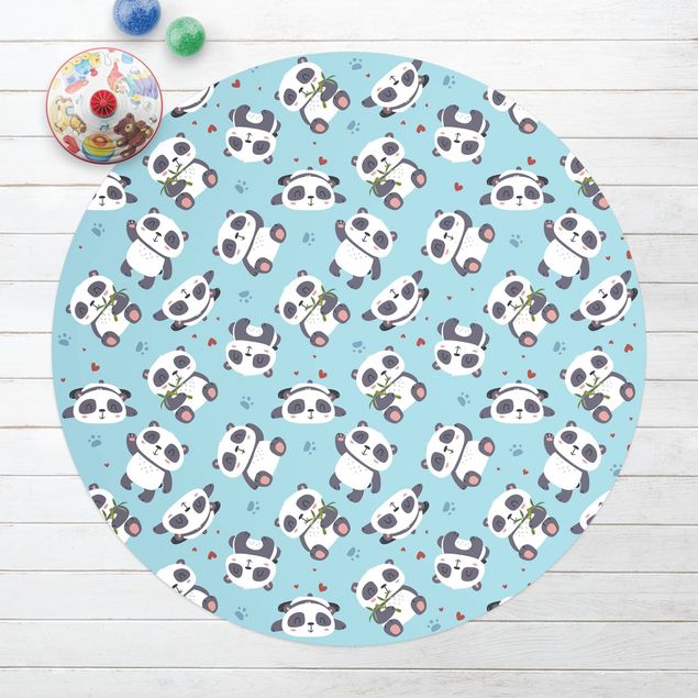 Teppiche Süße Pandabären mit Tapsen und Herzen Pastellblau