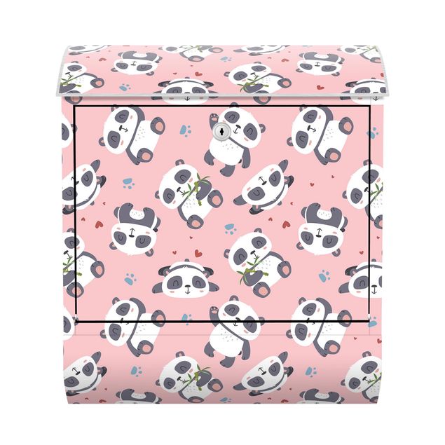 Briefkasten rosa Süße Pandabären mit Tapsen und Herzen Pastellrosa