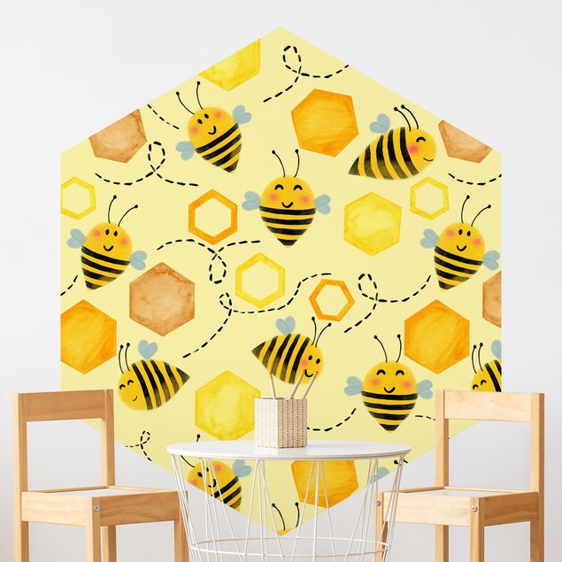 Kinderzimmer Tapete Tiere Süßer Honig mit Bienen Illustration