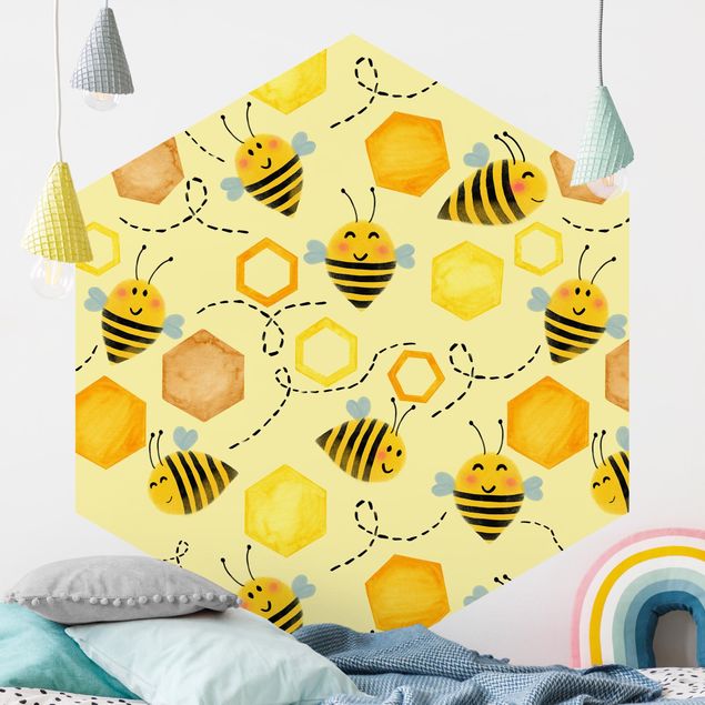 Tapete Süßer Honig mit Bienen Illustration