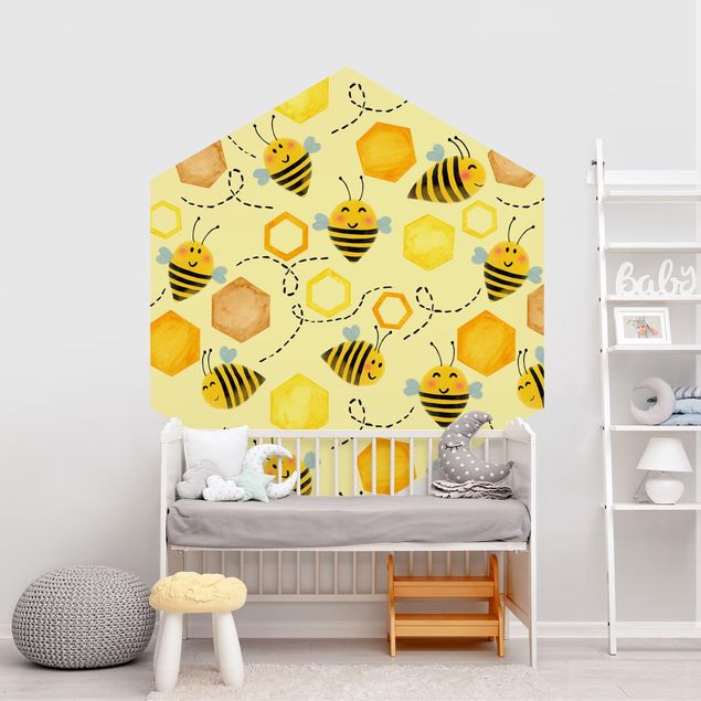 Tapeten modern Süßer Honig mit Bienen Illustration