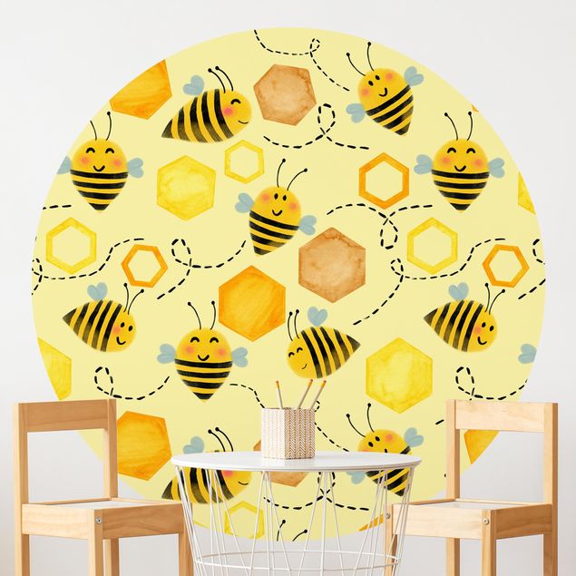 Tapeten rund Süßer Honig mit Bienen Illustration
