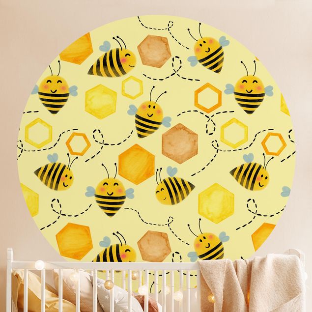 Kindertapete Tiere Süßer Honig mit Bienen Illustration