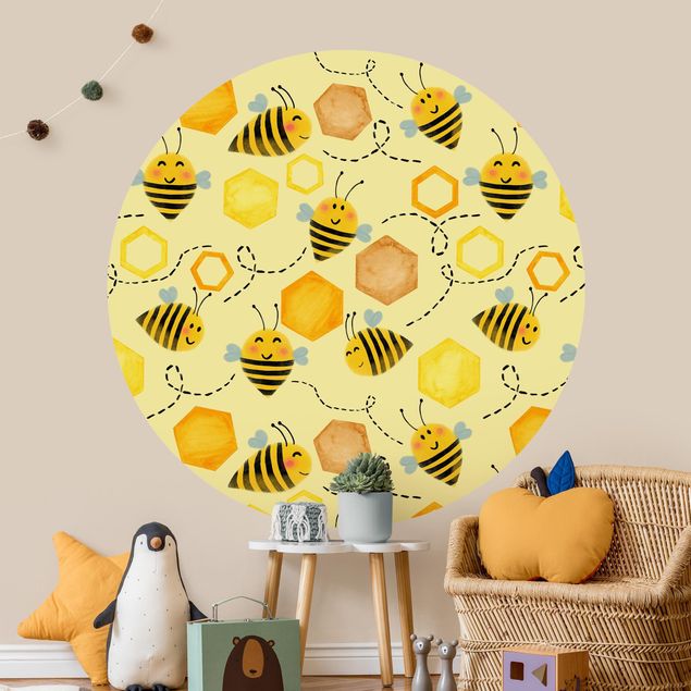 Tapete Süßer Honig mit Bienen Illustration