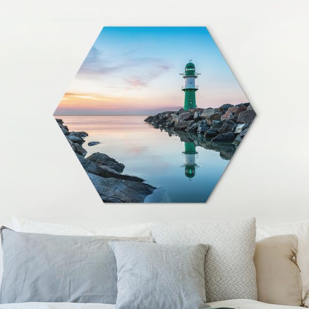 Hexagon Bild Alu-Dibond - Sunset at the Lighthouse