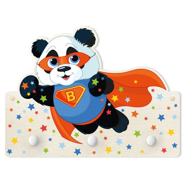 Kindergarderobe Holz - Super Panda mit Wunschbuchstaben