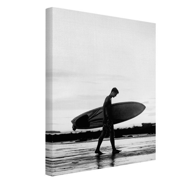 Leinwandbilder Schwarz-Weiß Surferboy im Schattenprofil